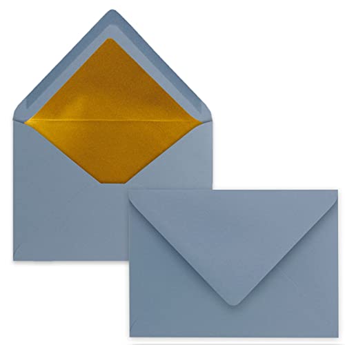 Kuverts Graublau - 75 Stück - Brief-Umschläge DIN C6-114 x 162 mm - 11,4 x 16,2 cm - Nassklebung - matte Oberfläche & Gold-Metallic Fütterung - ohne Fenster - für Einladungen von NEUSER PAPIER