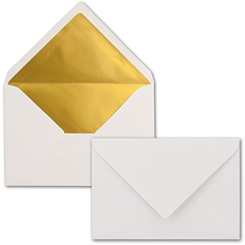 Kuverts Weiß - 300 Stück - Brief-Umschläge DIN C6-114 x 162 mm - 11,4 x 16,2 cm - Naßklebung - matte Oberfläche & Gold-Metallic Fütterung - ohne Fenster - für Einladungen von NEUSER PAPIER