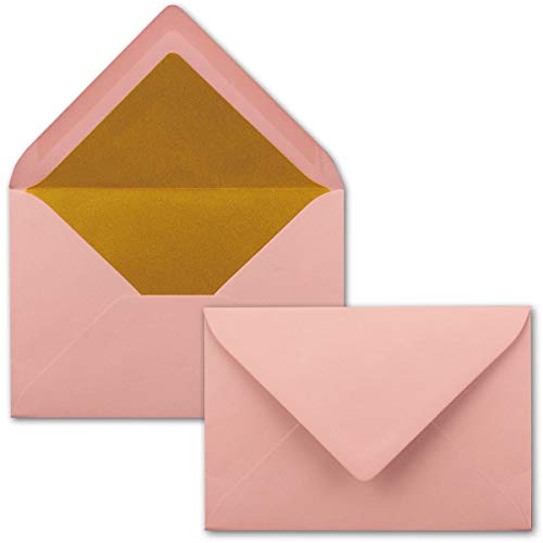 Kuverts in Altrosa - 500 Stück - Brief-Umschläge DIN C6-114 x 162 mm - 11,4 x 16,2 cm - Naßklebung - matte Oberfläche & Gold-Metallic Fütterung - ohne Fenster - für Einladungen von NEUSER PAPIER