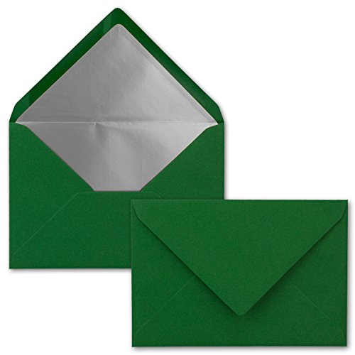 Kuverts in Dunkelgrün - 10 Stück - Brief-Umschläge DIN C6-114 x 162 mm - 11,4 x 16,2 cm - Nassklebung - matte Oberfläche & Silber-Metallic Fütterung - ohne Fenster - für Einladungen von NEUSER PAPIER
