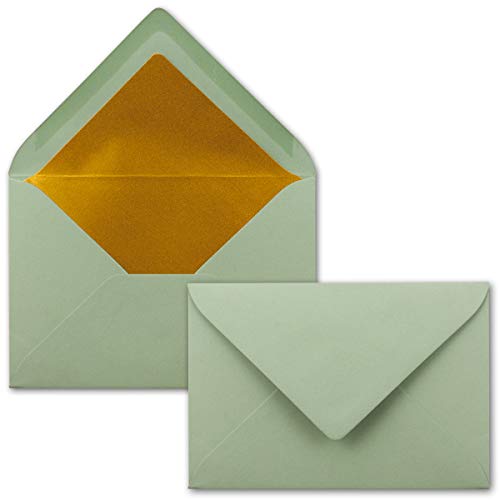 Kuverts in Eukalyptus-Grün - 300 Stück - Brief-Umschläge DIN C6-114 x 162 mm - 11,4 x 16,2 cm - Naßklebung - matte Oberfläche & Gold-Metallic Fütterung - ohne Fenster - für Einladungen von NEUSER PAPIER