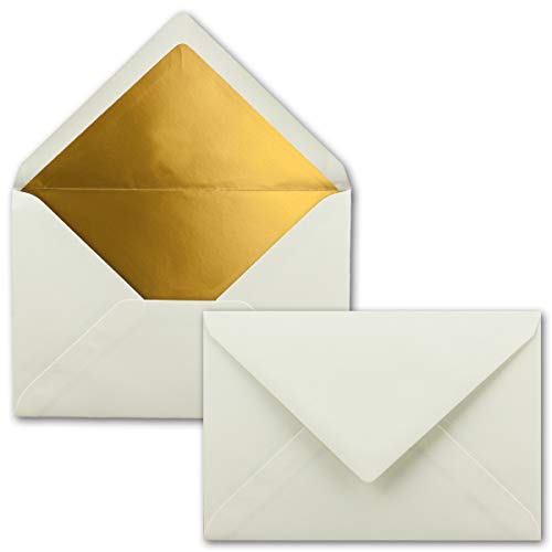 Kuverts in Naturweiß - 300 Stück - Brief-Umschläge DIN C6-114 x 162 mm - 11,4 x 16,2 cm - Naßklebung - matte Oberfläche & Gold-Metallic Fütterung - ohne Fenster - für Einladungen von NEUSER PAPIER