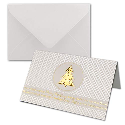 NEUSER PAPIER 100 Sets Weihnachtskarten DIN B6 ÖKO-Doppelkarten mit hochwertiger Blind- und Folienprägung - Goldener Weihnachtsbaum - Inklusive Umschläge in Weiß - Format 17,0 x 11,5 cm B6 von NEUSER PAPIER