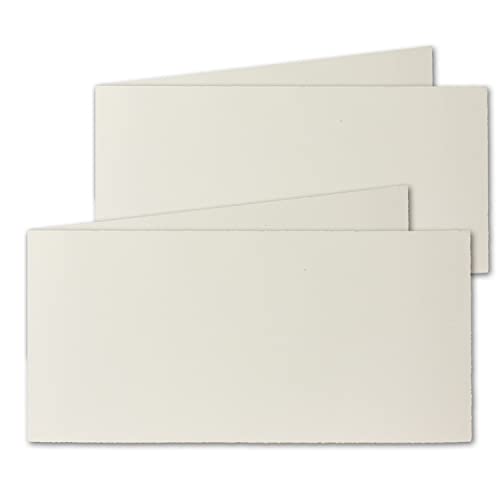 NEUSER PAPIER 100x DIN Lang Vintage Faltkarten, Büttenpapier, 100 x 210 mm - quer-doppelt, Natur-Weiß 240 g/m² - Vellum Oberfläche - Karten aus Büttenpapier von NEUSER PAPIER