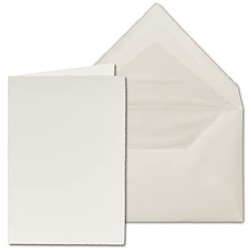 NEUSER PAPIER 100x Vintage Kartenset aus Büttenpapier - DIN B6 Faltkarten mit Briefumschläge gefüttert - hochdoppelt 113 x 175 mm - Naturweiß - Einladungskarten Set von NEUSER PAPIER