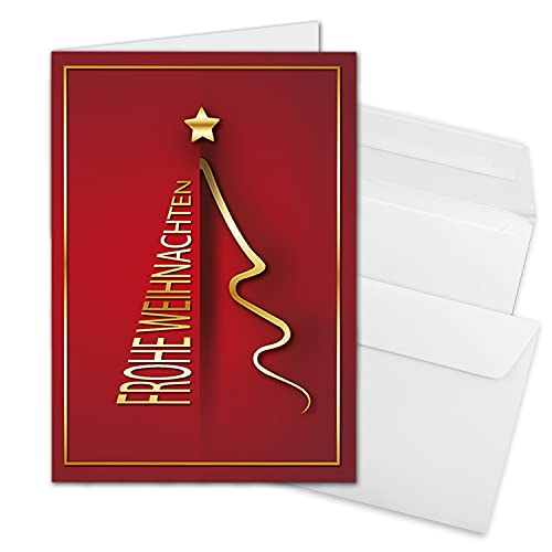 NEUSER PAPIER 100x Weihnachtskarten-Set DIN A6 in Rot mit goldenem Weihnachtsbaum - Faltkarten mit passenden Umschlägen DIN C6 in Hochweiß mit Haftklebung - Weihnachtsgrüße für Firmen und Privat von NEUSER PAPIER