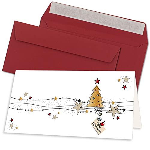 NEUSER PAPIER 10x Weihnachtskarten-Set DIN Lang in Weiß mit Weihnachtsbaum und Sternen - Faltkarten mit Umschlägen DIN Lang Dunkelrot mit Haftklebung - Weihnachtsgrüße für Firmen und Privat NEUSER PAPIER 10x Weihnachtskarten-Set DIN Lang in Weiß mit Weihnachtsbaum und Sternen - Faltkarten mit Umschlägen DIN Lang Dunkelrot mit Haftklebung - Weihnachtsgrüße für Firmen und Privat von NEUSER PAPIER