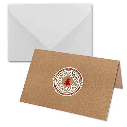 NEUSER PAPIER 25 Sets Weihnachtskarten DIN B6 ÖKO-Doppelkarten mit hochwertiger Blind- und Folienprägung - Roter Tannenbaum - Inklusive Umschläge in Weiß - Format 17,0 x 11,5 cm B6 von NEUSER PAPIER