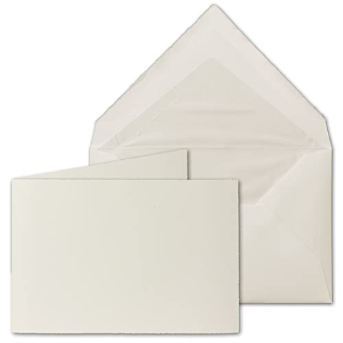 NEUSER PAPIER 70x Vintage Kartenset aus Büttenpapier - DIN B6 Faltkarten mit Briefumschläge gefüttert - querdoppelt 113 x 175 mm - Naturweiß - Einladungskarten Set von NEUSER PAPIER