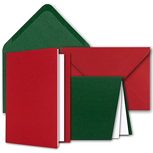 NEUSER PAPIER Kartenpaket DIN A6 + C6 in Rot und Grün - 250 Doppelkarten und 250 Briefumschläge - Mit 250 Einlege-Faltblättern - Karten mit Strukturprägung von NEUSER PAPIER