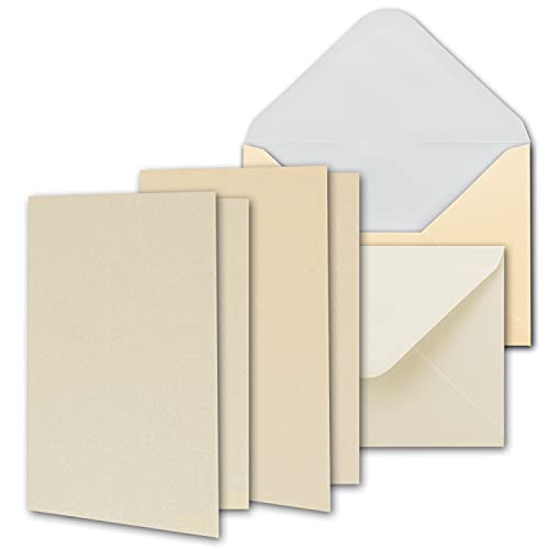 NEUSER PAPIER Perlmutt-Karten inklusive Briefumschläge - 150er-Set - Blanko Pastellfarben Einladungskarten aus 2 verschiedenen Cremetönen von NEUSER PAPIER