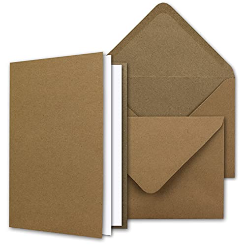 NEUSER PAPIER Vintage Kraftpapier-Karten Set mit Brief-Umschläge & Einlege-Blätter - 500 Sets - Blanko Recycling-Karten Natur-Braun - DIN A6 / C6 von NEUSER PAPIER