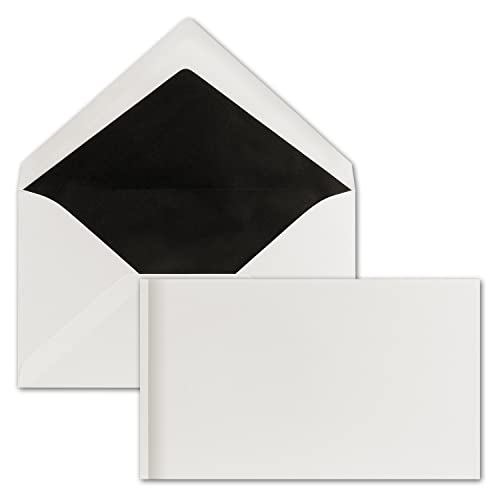 100x Trauer Umschlag mit Schattenrand (Trauerrand), DIN B6, 120 x 204 mm, Farbe Edel-Weiß, schwarz gefüttert mit Nassklebung von NEUSER Trauerpapier