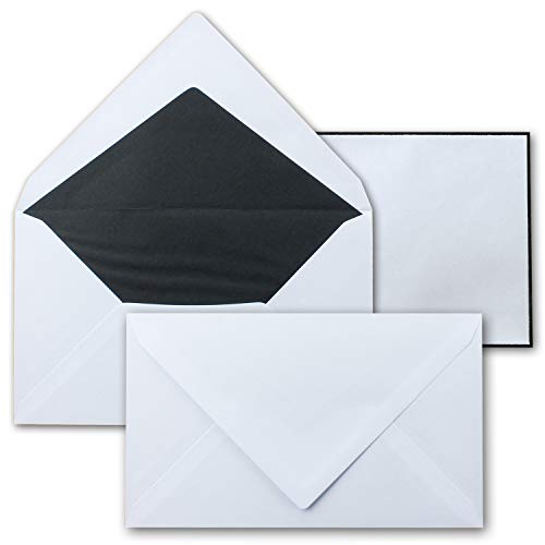 15x Trauer-Umschläge mit schwarzem Trauer-Rand, handgerändert - Größe: 12 x 20 cm - 80 g/m²- mit schwarzem Seidenfutter von NEUSER Trauerpapier
