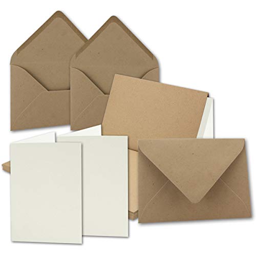 200x Vintage Kraftpapier Falt-Karten SET mit Umschlägen und Einlegern DIN B6-120 x 169 mm - braun - Recycling - blanko - NEUSER PAPIER von NEUSER UmWelt
