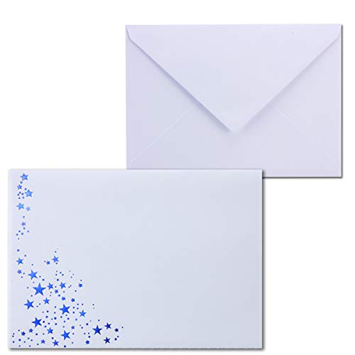 100 Stück Briefumschläge DIN C6, 162 x 115 mm, weiß mit blauen Metallic-Folien-Sternen, Naßklebung von NEUSER