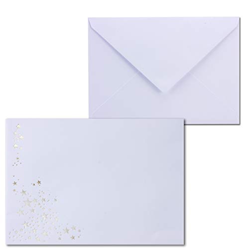 100 Stück Briefumschläge DIN C6, 162 x 115 mm, weiß mit silbernen Metallic-Folien-Sternen, Naßklebung von NEUSER