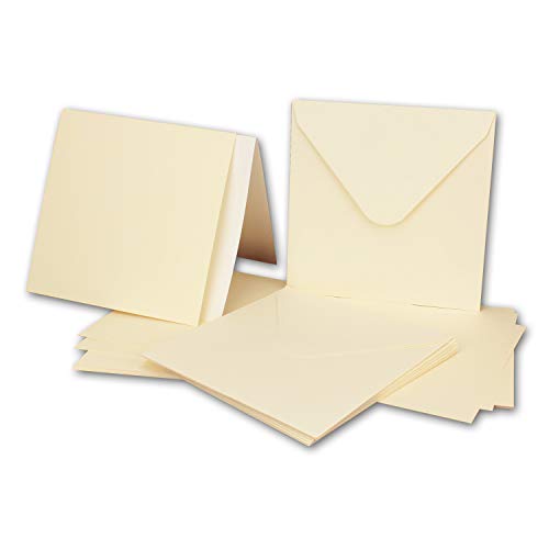 50x Quadratisches Karten-Set mit Briefumschlägen & Einleger - 13,5 x 13,5 cm - Creme/Elfenbein - quadratische blanko Einladungen für Hochzeit und Feste von NEUSER