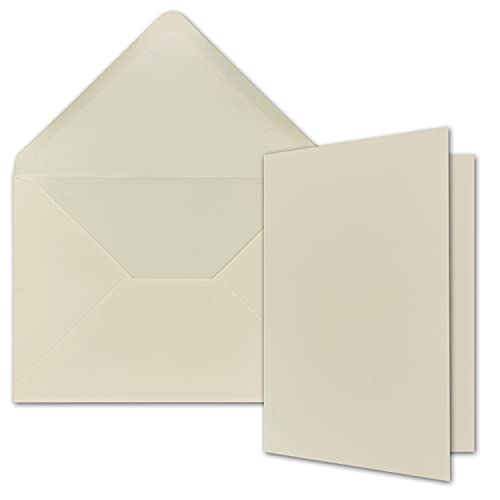 A5 Doppelkarten Set inklusive Briefumschläge - 25er-Set - Blanko Naturweiß Einladungskarten in Creme-Weiß - Faltkarten mit Umschlägen von NEUSER