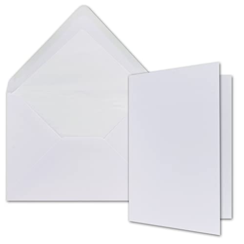 A5 Doppelkarten Set inklusive gefütterten Briefumschlägen - 100er-Set - Blanko Hochweiß Einladungskarten - Faltkarten mit gefütterten Umschlägen von NEUSER