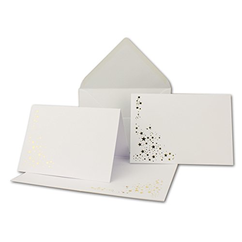 Faltkarten-Set mit Umschlägen DIN A6 - Naturweiß mit goldenen Metallic Sternen - 10 Sets - für Drucker geeignet Ideal für Weihnachtskarten - Marke: NEUSER FarbenFroh von NEUSER