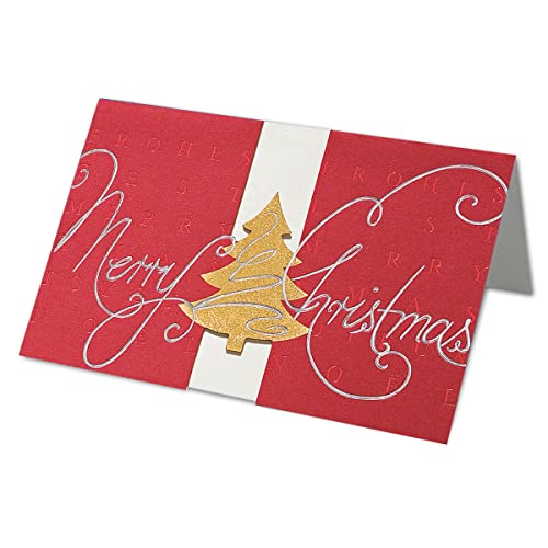 NEUSER 25x sehr edle Weihnachtskarten DIN B6 Faltkarten mit Sichtfenster-Stanzung - Goldfolien-Prägung - Inklusive Umschläge in Weiß - 17 x 11,5 cm von NEUSER