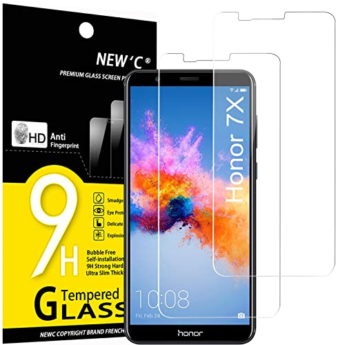 NEW'C 2 Stück, Panzer Schutz Glas für Honor 7X, Frei von Kratzern, 9H Härte, HD Displayschutzfolie, 0.33mm Ultra-klar, Ultrabeständig von NEW'C