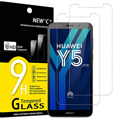 NEW'C 2 Stück, Panzer Schutz Glas für Huawei Y5 2018, Frei von Kratzern, 9H Härte, HD Displayschutzfolie, 0.33mm Ultra-klar, Ultrabeständig von NEW'C
