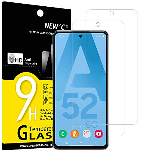 NEW'C 2 Stück, Panzer Schutz Glas für Samsung Galaxy A52, A52 5G, A52S 5G, Frei von Kratzern, 9H Härte, HD Displayschutzfolie, 0.33mm Ultra-klar, Ultrabeständig von NEW'C