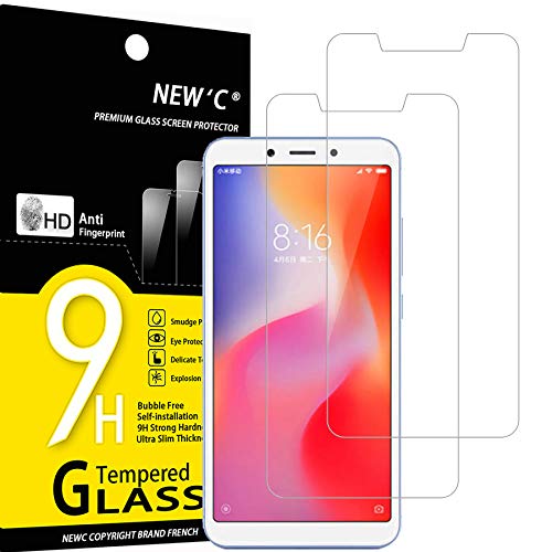 NEW'C 2 Stück, Panzer Schutz Glas für Xiaomi Redmi 6, Xiaomi Redmi 6A, Frei von Kratzern, 9H Härte, HD Displayschutzfolie, 0.33mm Ultra-klar, Ultrabeständig von NEW'C