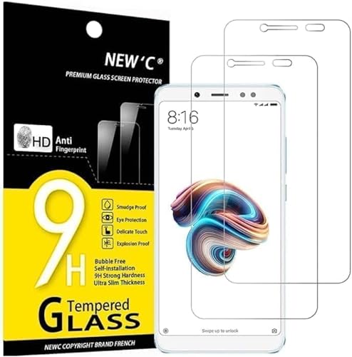 NEW'C 2 Stück, Panzer Schutz Glas für Xiaomi Redmi Note 5, Frei von Kratzern, 9H Härte, HD Displayschutzfolie, 0.33mm Ultra-klar, Ultrabeständig von NEW'C