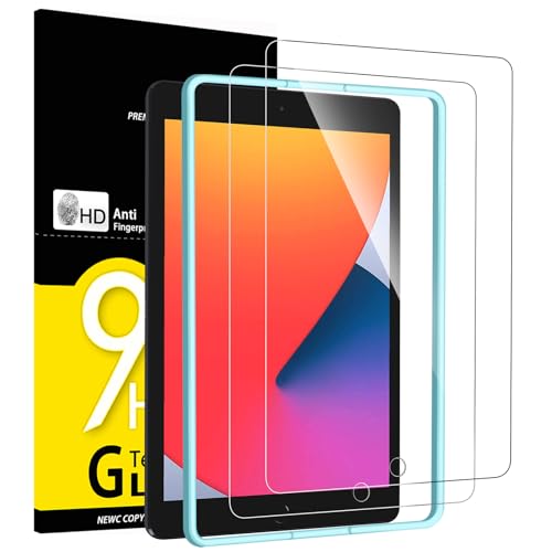 NEW'C 2 Stück, Panzer Schutz Glas für iPad 9 (2021)/ iPad 8 (2020)/ iPad 7 (2019) [10,2 Zoll, 9./8. /7. Generation] und ein Ausrichtungswerkzeug, 9H Härte,HD Displayschutzfolie, 0.33mm Ultra-klar von NEW'C