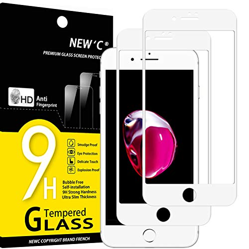 NEW'C 2 Stück, Panzer Schutz Glas für iPhone 7/8 Schutzfolie, 3D Full Screen Schutzfolie 9H Härte Ultra-klar, HD Displayschutzfolie-Weiß von NEW'C