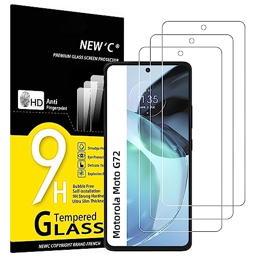NEW'C 3 Stück, Panzer Schutz Glas für Motorola Moto G72, Frei von Kratzern, 9H Härte, HD Displayschutzfolie, 0.33mm Ultra-klar, Ultrabeständig von NEW'C