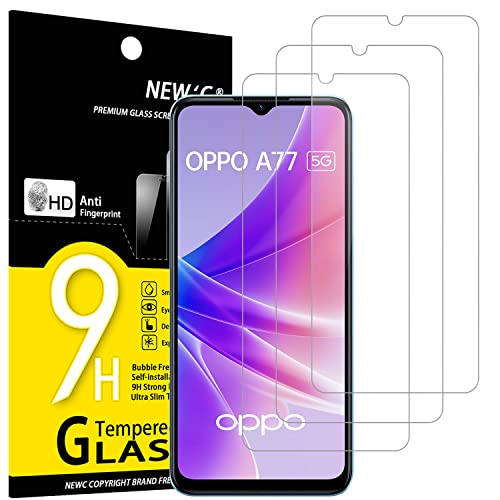 NEW'C 3 Stück, Panzer Schutz Glas für OPPO A77 5G, OPPO A57 4G, A57s, Frei von Kratzern, 9H Härte, HD Displayschutzfolie, 0.33mm Ultra-klar, Ultrabeständig von NEW'C