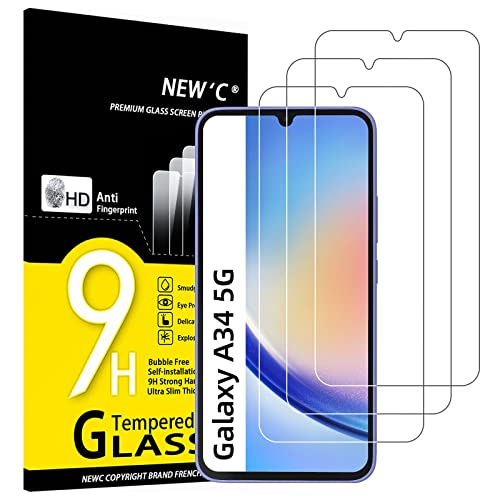 NEW'C 3 Stück, Panzer Schutz Glas für Samsung Galaxy A34 5G, Frei von Kratzern, 9H Härte, HD Displayschutzfolie, 0.33mm Ultra-klar, Ultrabeständig von NEW'C