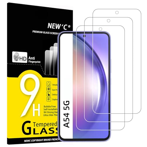 NEW'C 3 Stück, Panzer Schutz Glas für Samsung Galaxy A54 5G, Frei von Kratzern, 9H Härte, HD Displayschutzfolie, 0.33mm Ultra-klar, Ultrabeständig von NEW'C