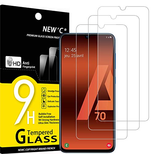 NEW'C 3 Stück, Panzer Schutz Glas für Samsung Galaxy A70, Frei von Kratzern, 9H Härte, HD Displayschutzfolie, 0.33mm Ultra-klar, Ultrabeständig von NEW'C