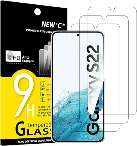 NEW'C 3 Stück, Panzer Schutz Glas für Samsung Galaxy S22 5G, Frei von Kratzern, 9H Härte, HD Displayschutzfolie, 0.26mm Ultra-klar, Ultrabeständig von NEW'C