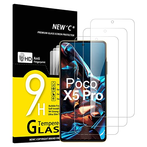 NEW'C 3 Stück, Panzer Schutz Glas für Xiaomi Poco X5 Pro 5G (6,67"), Frei von Kratzern, 9H Härte, HD Displayschutzfolie, 0.33mm Ultra-klar, Ultrabeständig von NEW'C