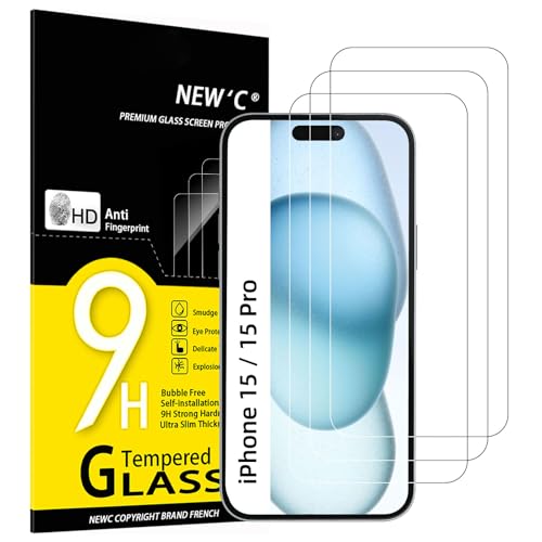 NEW'C 3 Stück, Panzer Schutz Glas für iPhone 15/15 Pro (6,1"), Frei von Kratzern, 9H Härte, HD Displayschutzfolie, 0.33mm Ultra-klar, Ultrabeständi von NEW'C