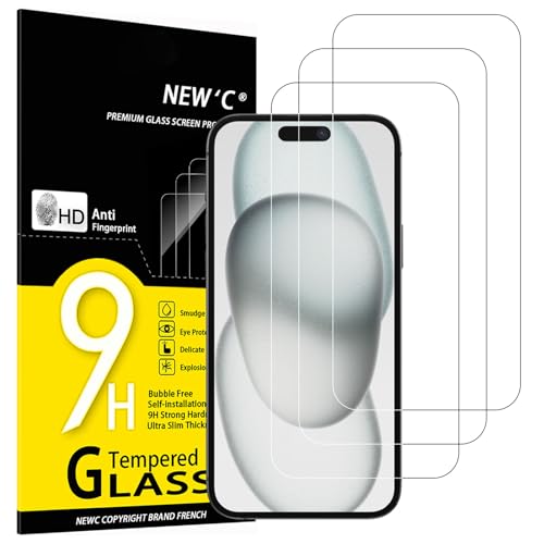NEW'C 3 Stück für iPhone 16 Plus, iPhone 15 Pro Max, iPhone 15 Plus für Panzerglas (6,7 Zoll), Frei von Kratzern, 9H Härte, HD Displayschutzfolie, 0.33mm Ultra-klar, Ultrabeständi von NEW'C