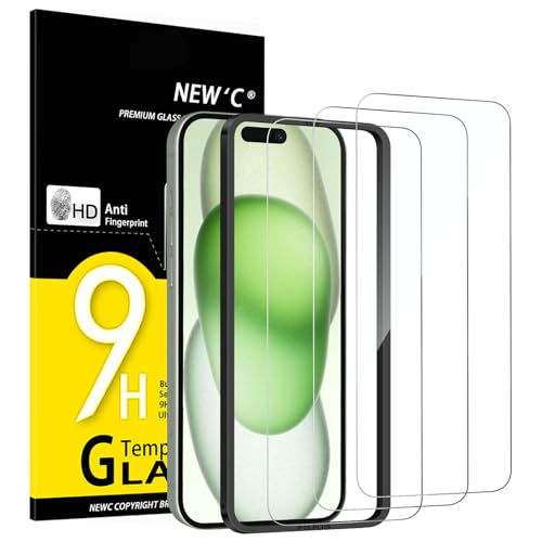 NEW'C 3 Stück für iPhone 16 Plus,iPhone 15 Plus für Panzerglas (6,7 Zoll), Frei von Kratzern, 9H Härte, HD Displayschutzfolie, Ultra-klar, Ultrabeständig-Einfaches Installationswerkzeug enthalten von NEW'C