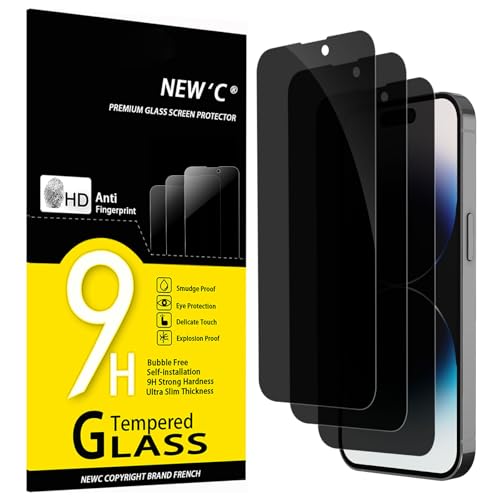 NEW'C 3 Stück, Sichtschutz Panzer Schutz Glas für iPhone 14 Pro (6,1 Zoll), Verbesserter 28-Grad-schutzwinkel, Ultra-Haltbare 9H Härte, Blasenfrei von NEW'C