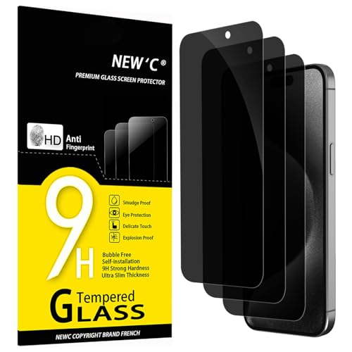 NEW'C 3 Stück, Sichtschutz für iPhone 15 Pro Max, iPhone 15 Plus für Panzerglas (6,7 Zoll), Ausgewogener 28-Grad-schutzwinkel mit Augenschutz, Ultra-Haltbare 9H Härte, Blasenfrei von NEW'C