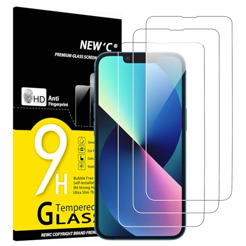 NEW'C 3 Stück für iPhone 14,iPhone 13,iPhone 13 Pro für Panzerglas (6,1 Zoll), Frei von Kratzern, 9H Härte, HD Displayschutzfolie, 0.33mm Ultra-klar, Ultrabeständig von NEW'C