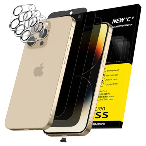 NEW'C 3 x Sichtschutz für iPhone 14 Pro Max für Panzerglas (6,7 Zoll) und 3 x Kamera Panzer Schutz Glas Kameraschutz + Staubschutzstöpsel -28 Grad verbesserter Sichtwinkel - kratzfest von NEW'C