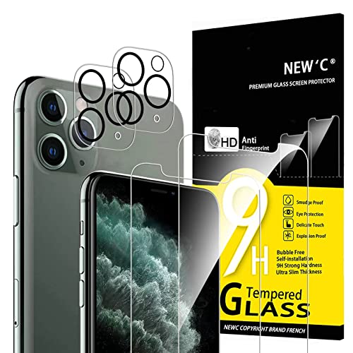 NEW'C 4 Stück, 2 x Panzer Schutz Glas für iPhone 11 Pro Max und 2 x Kamera Panzer Schutz Glas für Kameraschutz - Kratzfest - Keine Luftblasen - extrem widerstandsfähig - 9H-Härteglas von NEW'C