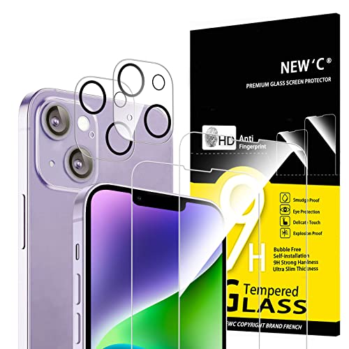 NEW'C 4 Stück, 2 x Panzer Schutz Glas für iPhone 14 Plus (6,7") und 2 x Kamera Panzer Schutz Glas Kameraschutz für iPhone 14 Plus (6,7") -kratzfest -extrem widerstandsfähig -9H-Härteglas von NEW'C