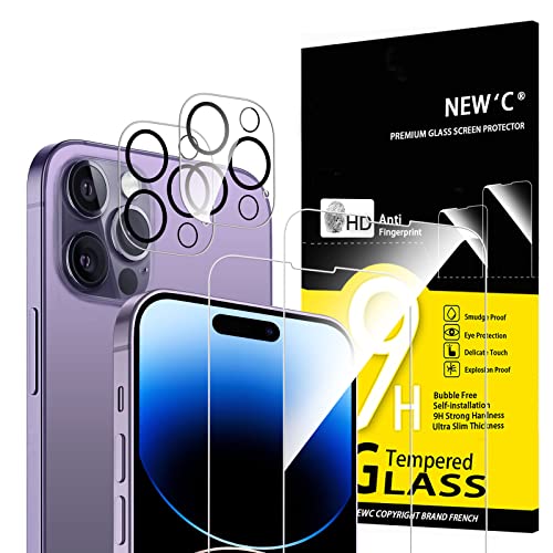 NEW'C 4 Stück, 2 x Panzer Schutz Glas für iPhone 14 Pro (6,1") und 2 x Kamera Panzer Schutz Glas Kameraschutz für iPhone 14 Pro (6,1") -Kratzfest -extrem widerstandsfähig -9H-Härteglas … von NEW'C